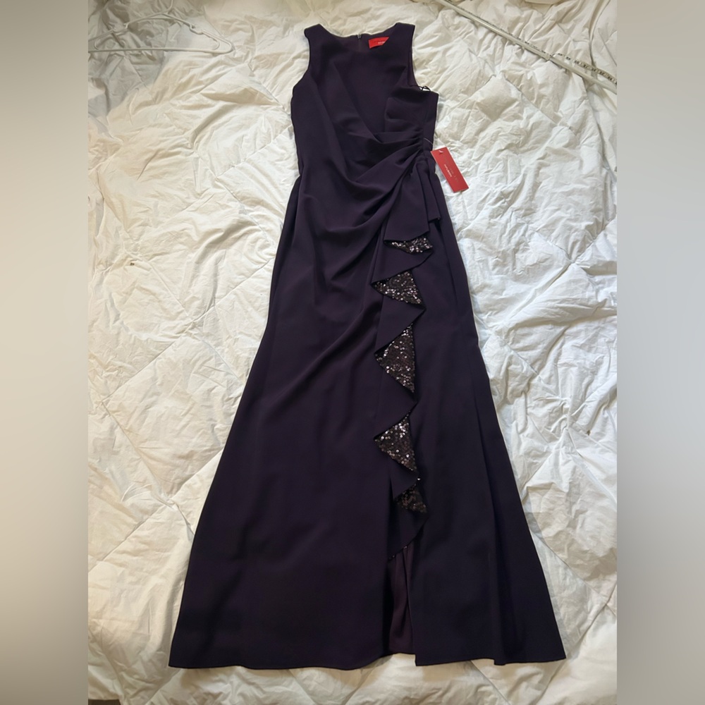 Carmen Marc Valvo Deep Purple Maxi Dress